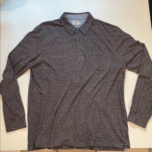 Men’s Faherty Long Sleeve Polo - Heathered Brown/Red - Size Large